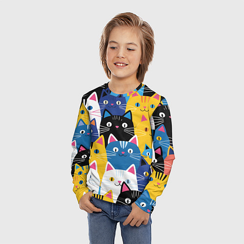 Детский лонгслив Много цветных котиков / 3D-принт – фото 3
