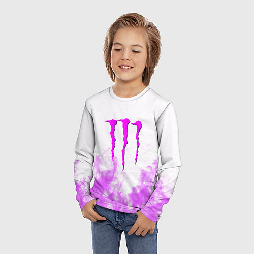 Детский лонгслив Monster energy neon flame / 3D-принт – фото 3