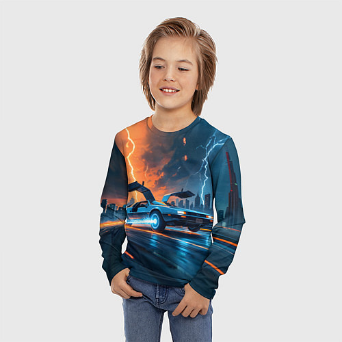 Детский лонгслив Автомобиль и ночные молнии / 3D-принт – фото 3