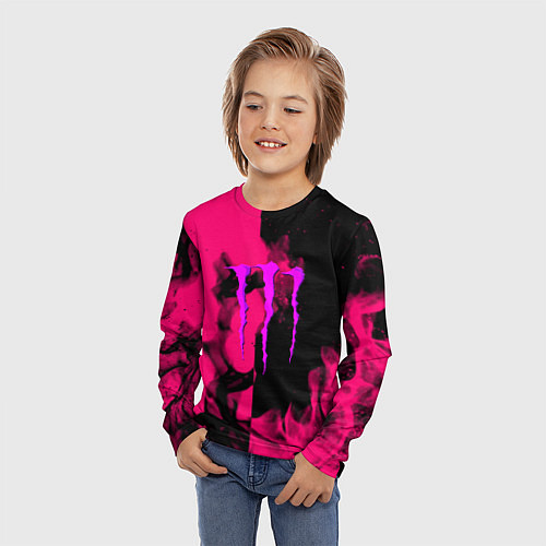 Детский лонгслив Monster energy fire pink / 3D-принт – фото 3