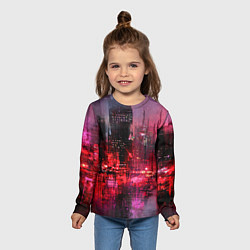 Лонгслив детский Огни города мастихином - нейросеть, цвет: 3D-принт — фото 2