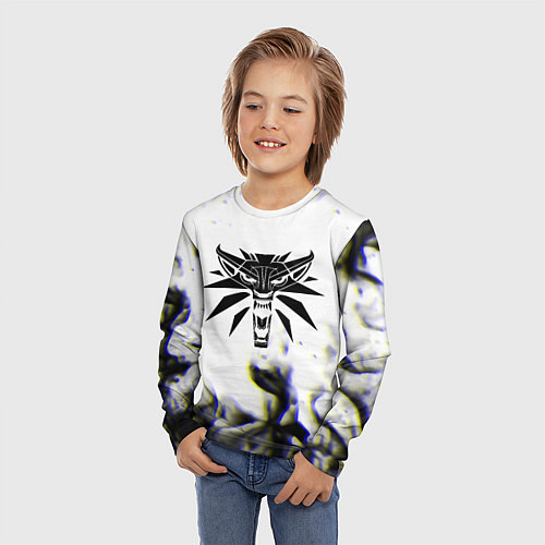 Детский лонгслив Ведьмак глитч огонь / 3D-принт – фото 3