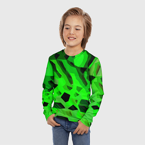 Детский лонгслив Чёрно-зелёная пористая абстракция / 3D-принт – фото 3