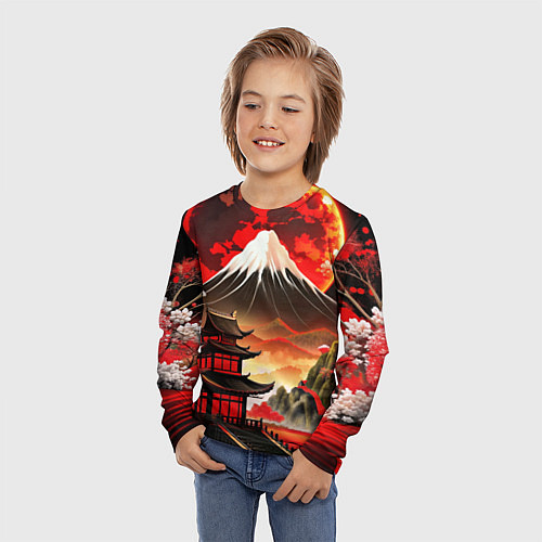 Детский лонгслив Коллаж Японской природы / 3D-принт – фото 3