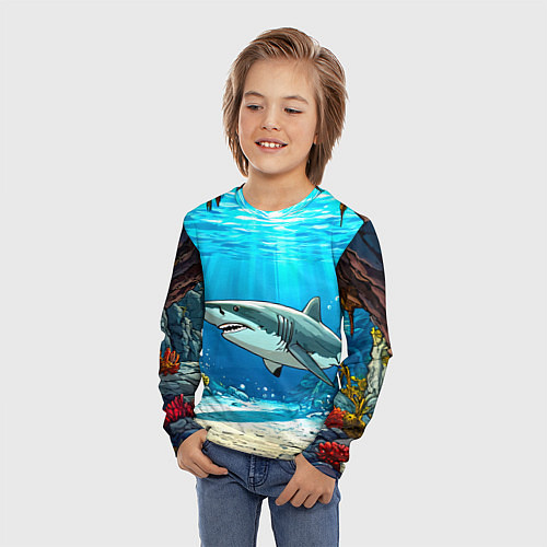 Детский лонгслив Акула в океане / 3D-принт – фото 3