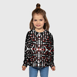 Лонгслив детский Чёрно-красные диагональные полосы на белом фоне, цвет: 3D-принт — фото 2