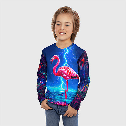 Детский лонгслив Фламинго и молния / 3D-принт – фото 3