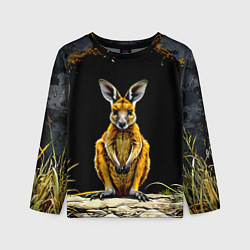 Лонгслив детский Кенгуру на черном, цвет: 3D-принт