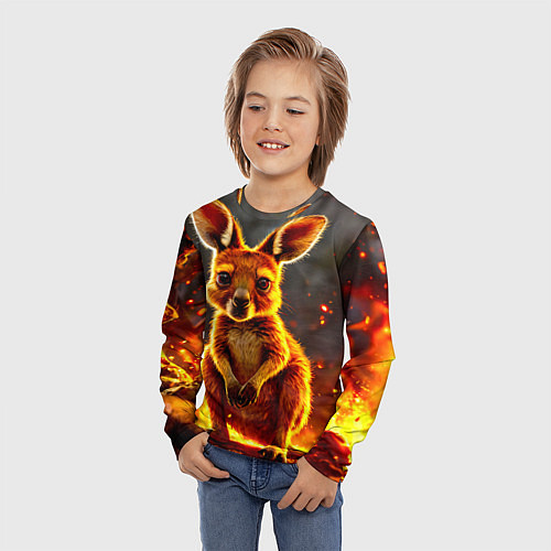 Детский лонгслив Кенгуру в огне / 3D-принт – фото 3
