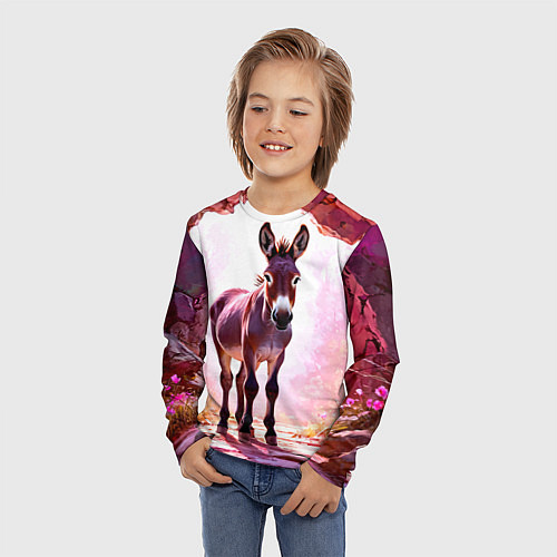 Детский лонгслив Осел в розовом свете / 3D-принт – фото 3