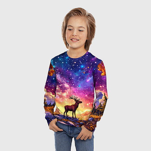 Детский лонгслив Лось и звездное небо / 3D-принт – фото 3