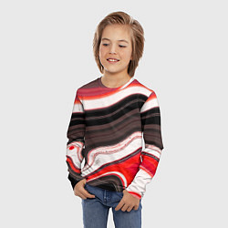 Лонгслив детский Волнистые горизонтальные чёрно-красные полосы на б, цвет: 3D-принт — фото 2