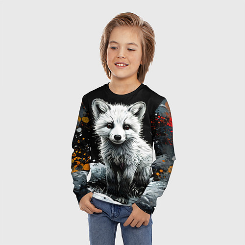 Детский лонгслив Песец на черном / 3D-принт – фото 3