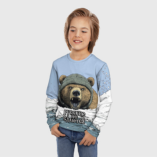 Детский лонгслив Русский не сдаются - мощный медведь / 3D-принт – фото 3