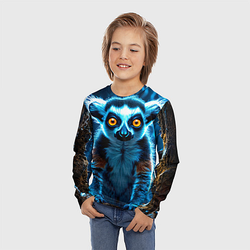 Детский лонгслив Лемур и удар молнии / 3D-принт – фото 3