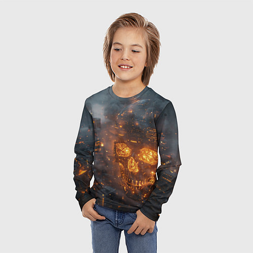 Детский лонгслив Череп - огонь / 3D-принт – фото 3