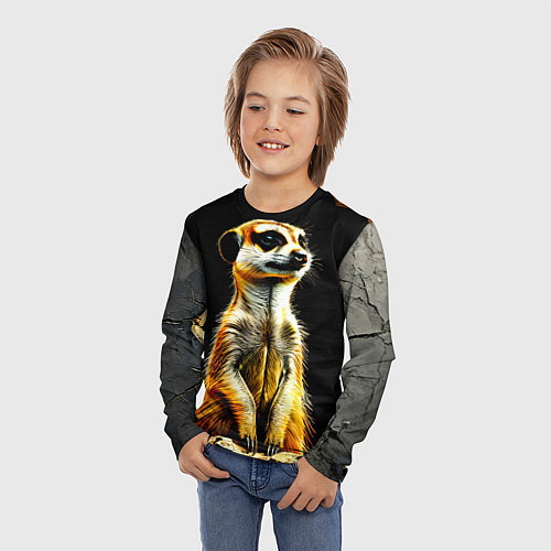 Детский лонгслив Сурикат на черном / 3D-принт – фото 3