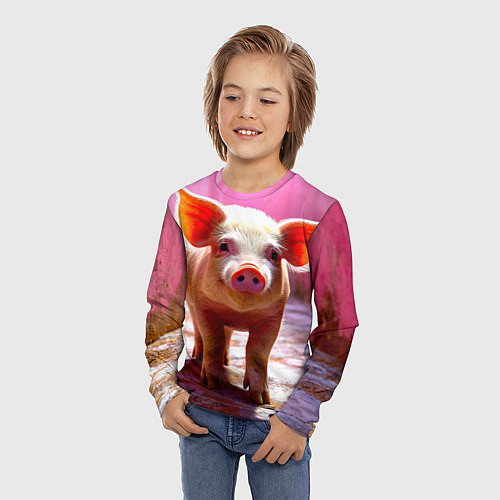 Детский лонгслив Поросенок в розовом / 3D-принт – фото 3