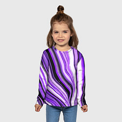 Лонгслив детский Волнистые вертикальные чёрно-фиолетовые полосы, цвет: 3D-принт — фото 2