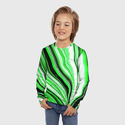 Лонгслив детский Волнистые вертикальные чёрно-зелёные полосы, цвет: 3D-принт — фото 2