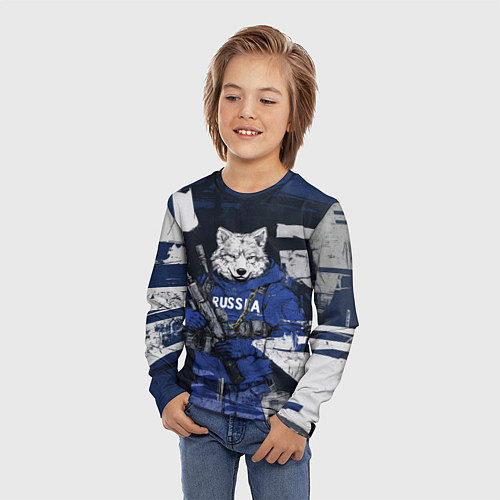 Детский лонгслив Русский вооруженный волк / 3D-принт – фото 3