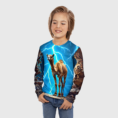 Детский лонгслив Верблюд и удар молнии / 3D-принт – фото 3
