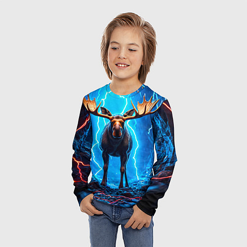 Детский лонгслив Лось и молния / 3D-принт – фото 3