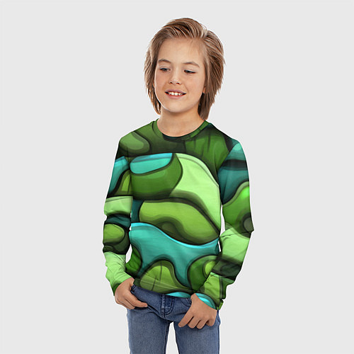 Детский лонгслив Объемные камуфляжные полосы / 3D-принт – фото 3