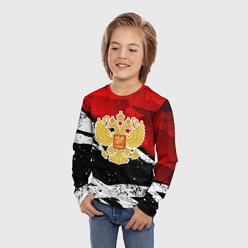 Детский лонгслив Герб России - богровый / 3D-принт – фото 3
