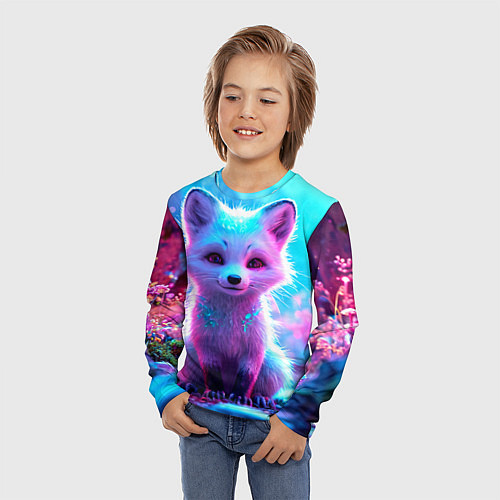 Детский лонгслив Песец в неоновом свете / 3D-принт – фото 3