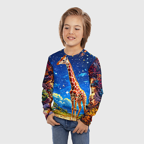 Детский лонгслив Жираф в звездную ночь / 3D-принт – фото 3