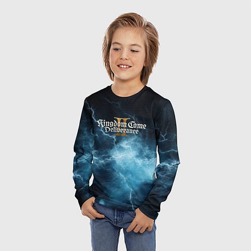 Детский лонгслив Kingdom Come Deliverance 2 синие молнии / 3D-принт – фото 3