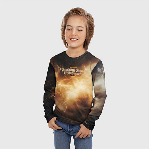 Детский лонгслив Kingdom Come Deliverance 2 желтые молнии / 3D-принт – фото 3