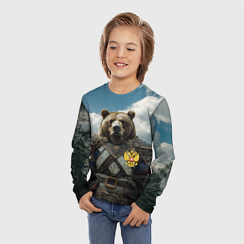 Детский лонгслив Русский медведь воин / 3D-принт – фото 3