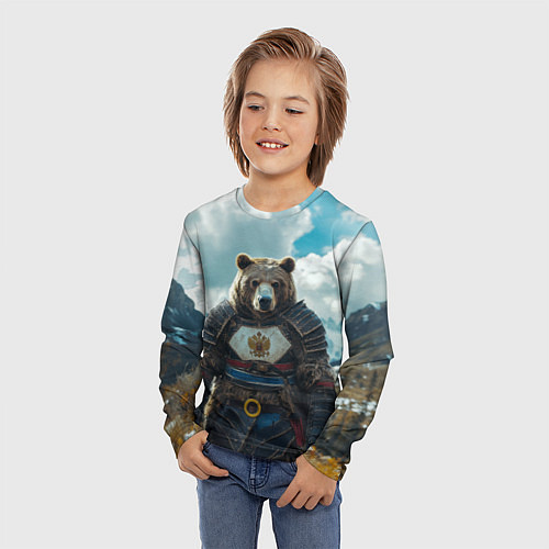 Детский лонгслив Воин русский медведь / 3D-принт – фото 3