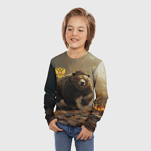 Детский лонгслив Русский бурый медведь / 3D-принт – фото 3