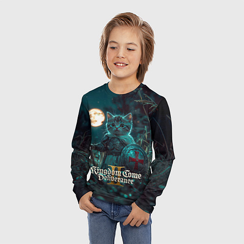 Детский лонгслив Kingdom Come Deliverance 2 котенок рыцарь / 3D-принт – фото 3
