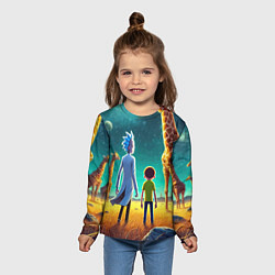 Лонгслив детский Рик и Морти на планете жирафов - нейроарт, цвет: 3D-принт — фото 2
