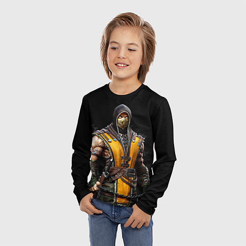 Детский лонгслив Mortal kombat - Scorpion / 3D-принт – фото 3