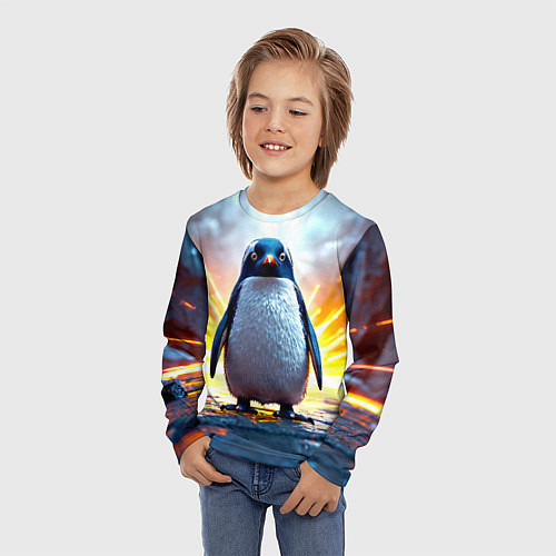 Детский лонгслив Эпичный пингвин / 3D-принт – фото 3
