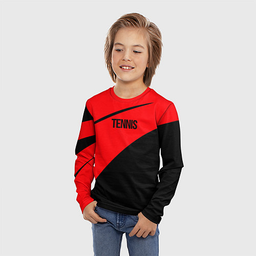 Детский лонгслив Tennis красно-чёрный / 3D-принт – фото 3