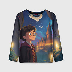 Лонгслив детский Удивленный Гарри Поттер и сова, цвет: 3D-принт