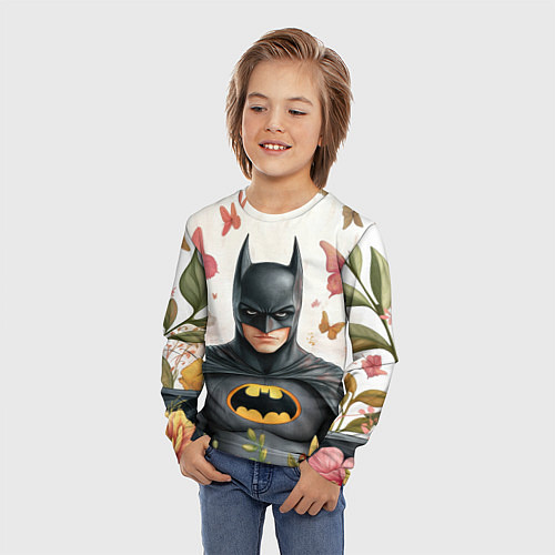 Детский лонгслив Бэтмен бабочки и цветы / 3D-принт – фото 3