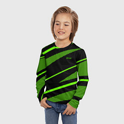 Лонгслив детский Sport чёрный и зелёный полосы, цвет: 3D-принт — фото 2