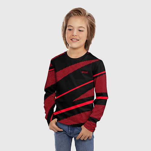 Детский лонгслив Sport чёрный и красный полосы / 3D-принт – фото 3