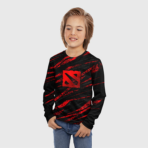 Детский лонгслив Dota 2 - красные потертости / 3D-принт – фото 3