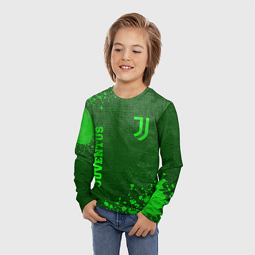 Детский лонгслив Juventus - green gradient вертикально / 3D-принт – фото 3