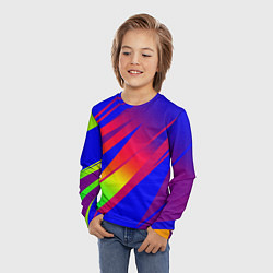 Лонгслив детский Красно-синий с полосами градиент, цвет: 3D-принт — фото 2