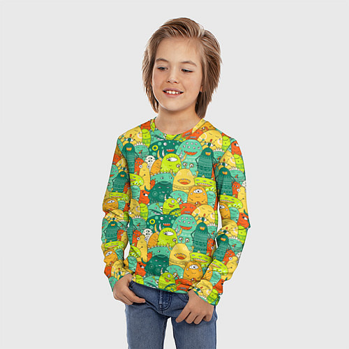Детский лонгслив Весёлые монстрики пришельцы / 3D-принт – фото 3