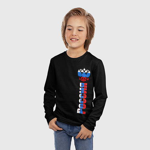 Детский лонгслив Россия и герб в виде флага триколора / 3D-принт – фото 3